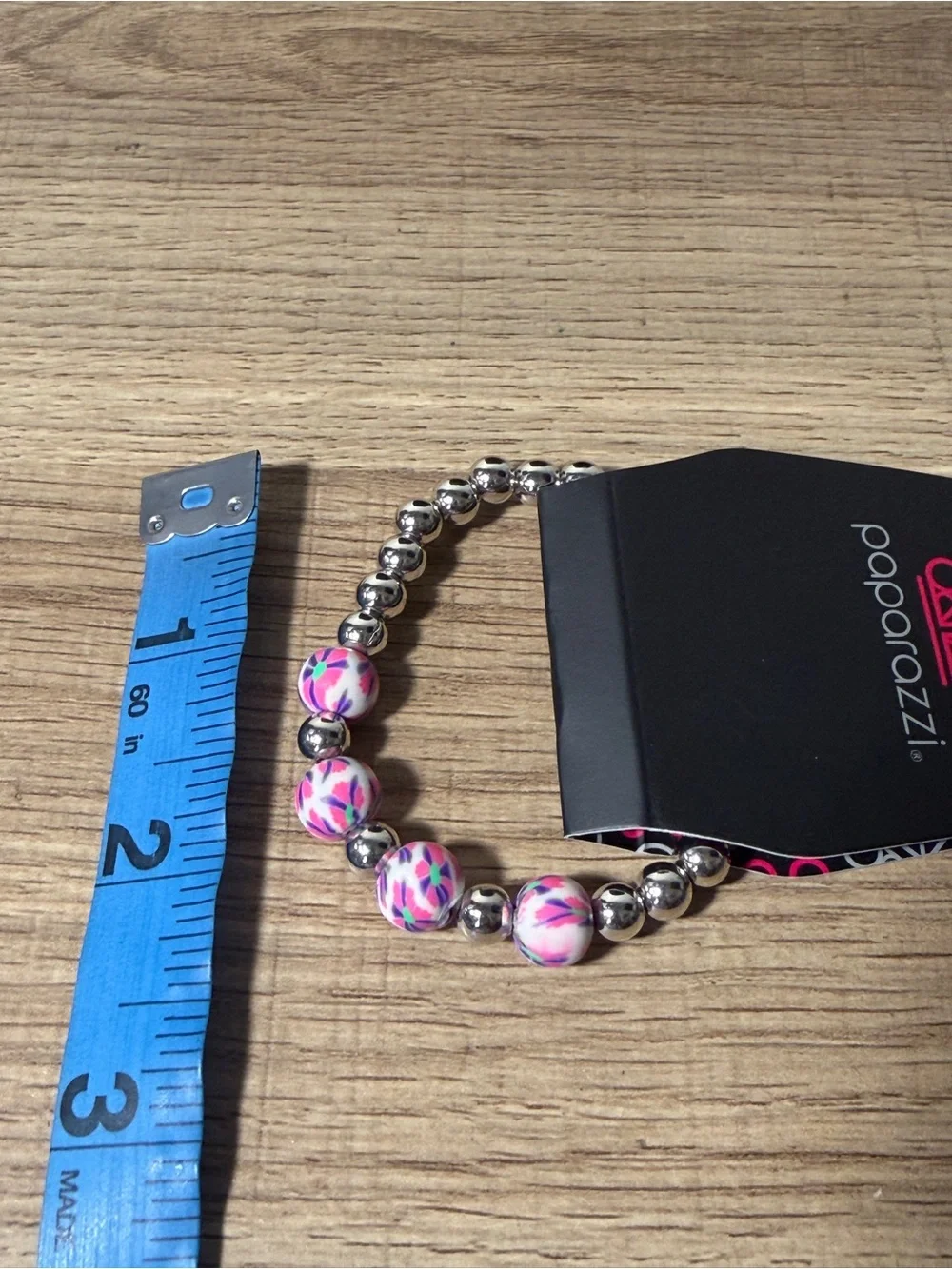 paparazzi Pink, Purple and Silver Floral Bead Stretch Bracelet